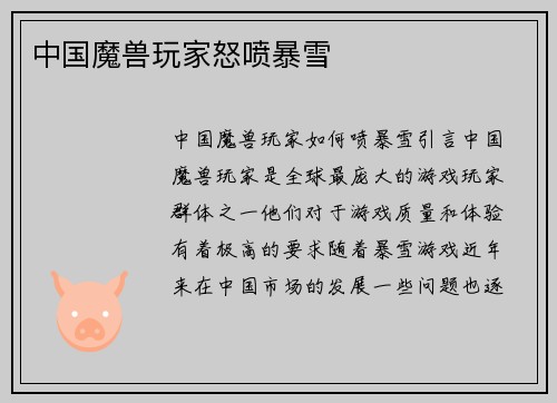 中国魔兽玩家怒喷暴雪